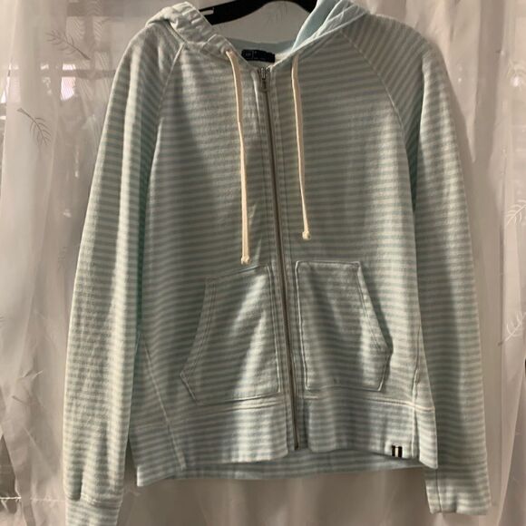 Gap hoodie white/blue stripe full zipper. - Picture 1 of 12